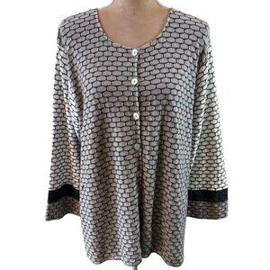Margaret Winters Gray & White Colorblock Cotton Knit Cardigan Sweater Size XL